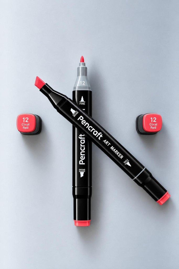 [12 Coral Red] Black Felt Pen (12 Coral Red)