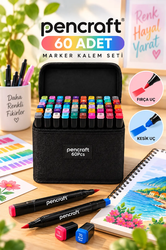 [PEN-006] Marker Sets with Bag (Siyah, 60 Colors, Siyah)
