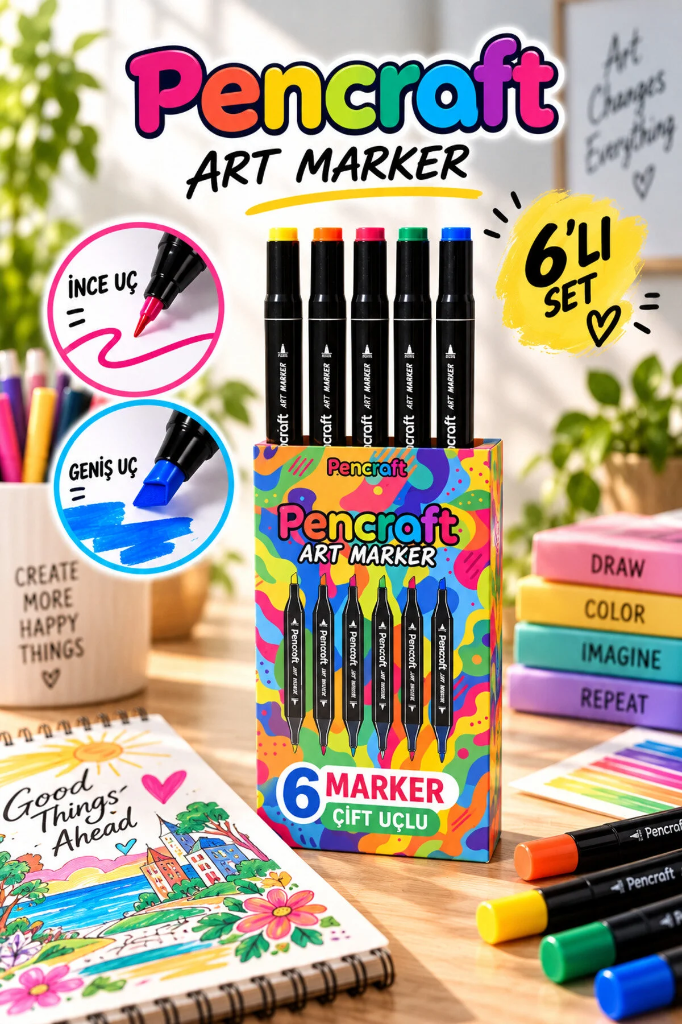 [PEN-003] Karton Kutulu Marker Seti (6 Renk, Siyah)