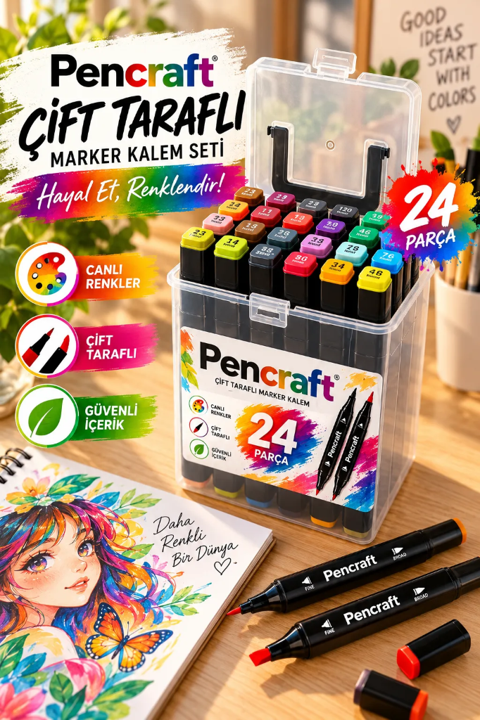[PEN-008] Plastic Boxed Marker Sets (Siyah)