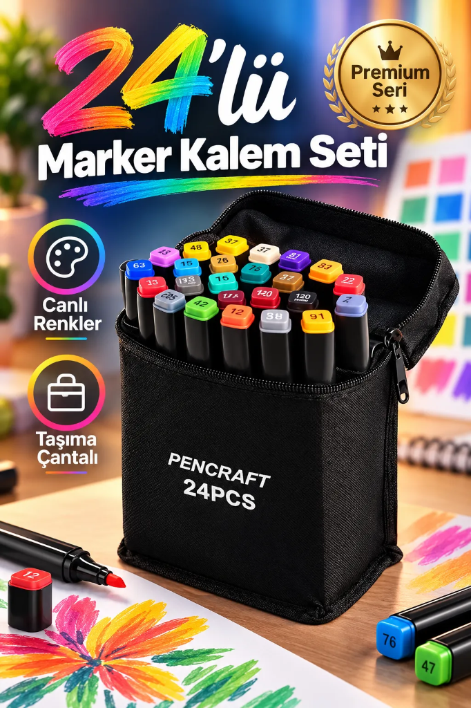 [PEN-001] Marker Sets with Bag (Siyah, 24 Colors, Siyah)