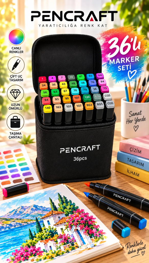 [PEN-004] Marker Sets with Bag (Siyah, 36 Colors, Siyah)